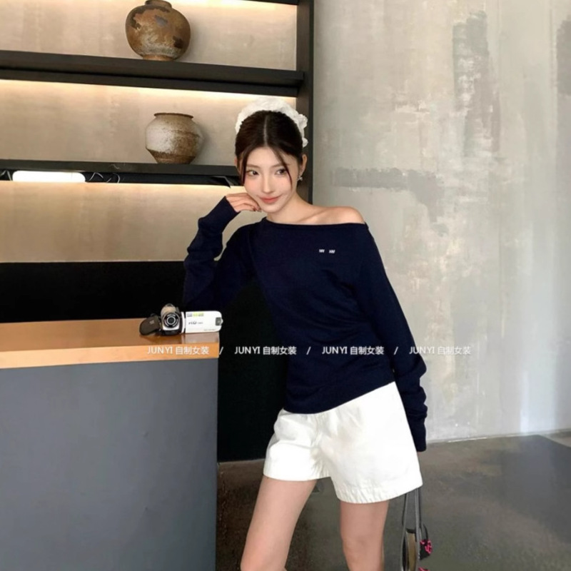 纯欲辣妹一字肩内搭针织衫女秋季韩系修身打底衫显瘦长袖小上衣服|undefined
