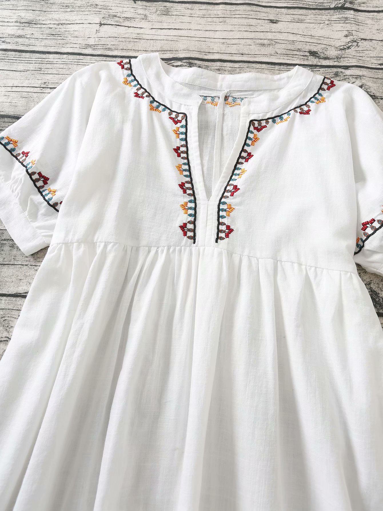 ethnic style embroidery short-sleeved short dress  NSAM48612