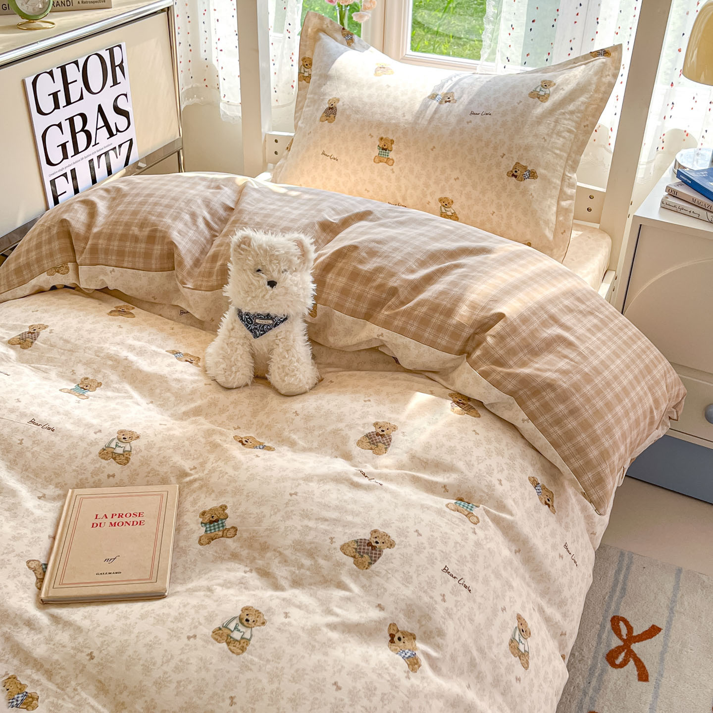 Dormitorio universitario traje de tres piezas de algodón puro 2025 nueva sábana individual de dibujos animados edredón sábana ropa de cama