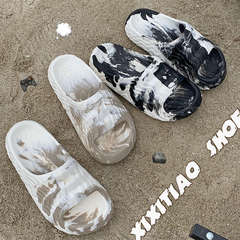 Casual Vacation Outwear Trendy Cool Street Style Squeezy Feel Cool Slippers Netizen Creative Ink Wash One-Sided Slippers for Women Summer