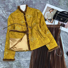 2025秋冬高级交织提花绣花拼貂毛精湛提花与绣花工艺夹棉外套