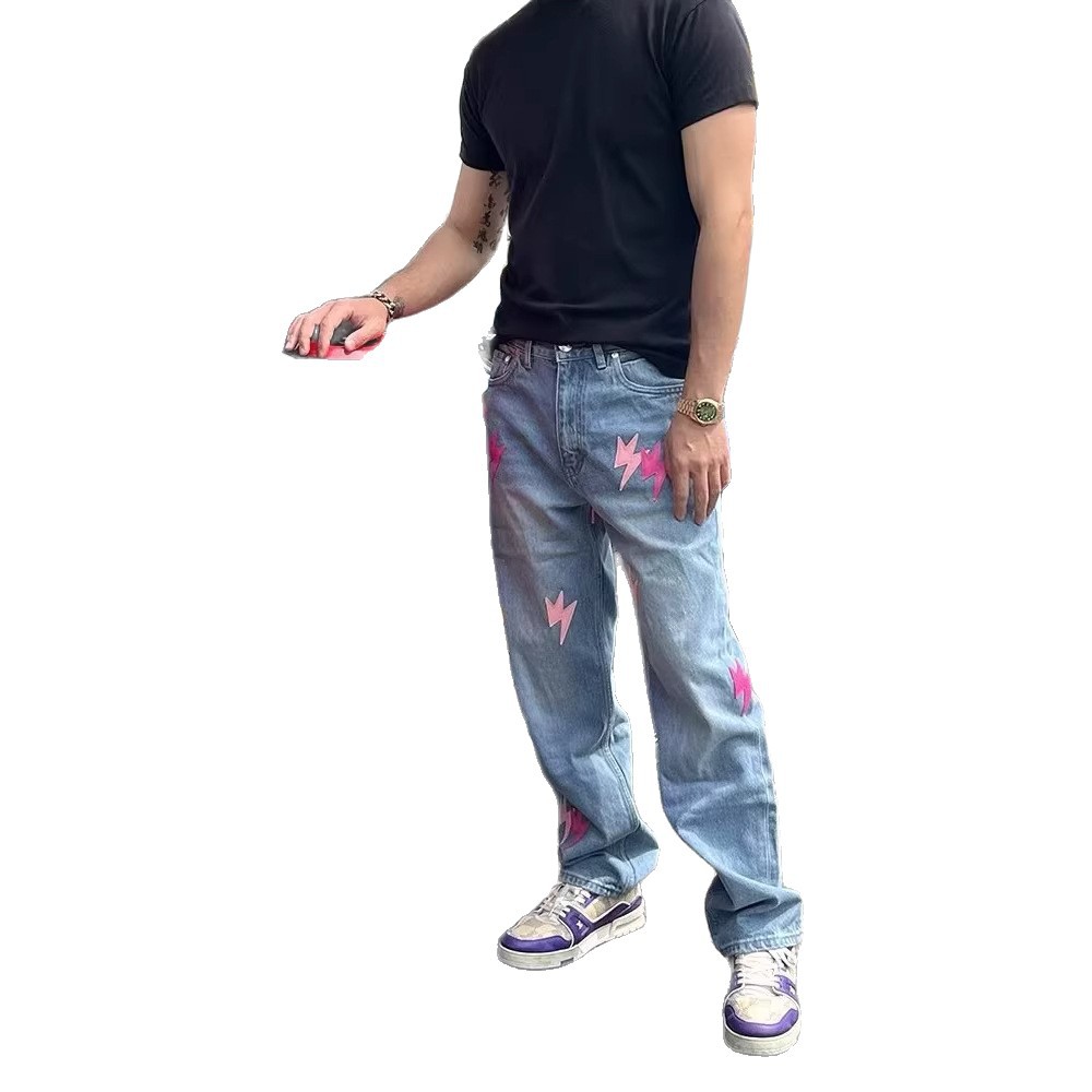 Trendy Men's Summer Jeans Hip Hop High Street Style Personalized Letter Print Cool Stylish Long Pants_mkmklike.com