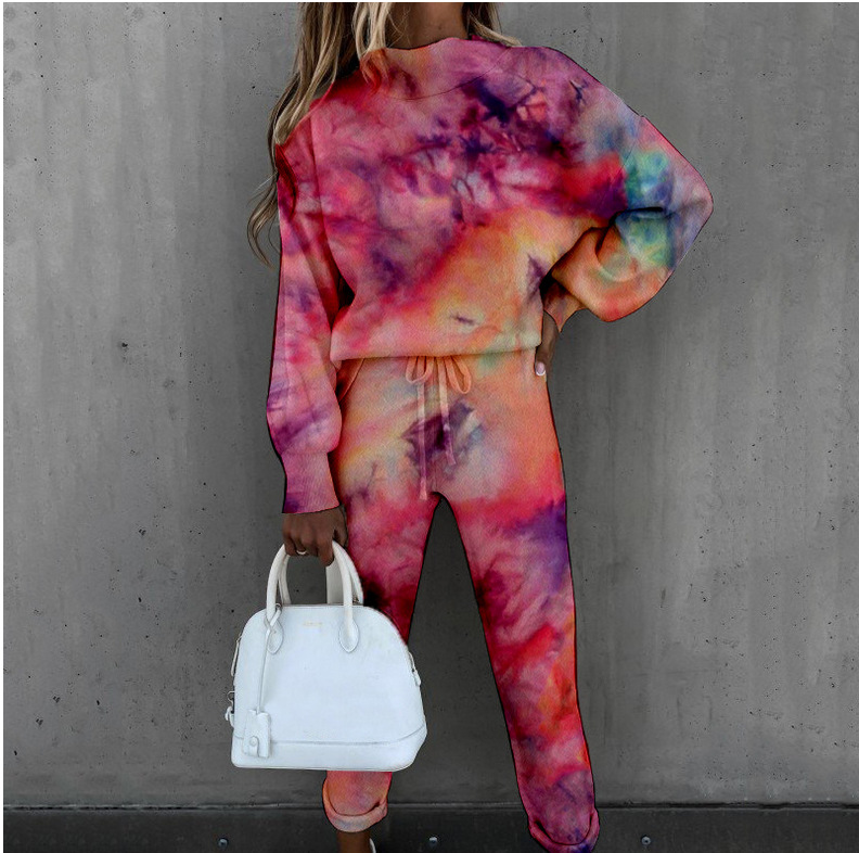 Tie-Dye Print High-Neck Long-Sleeved Set NSYF60548