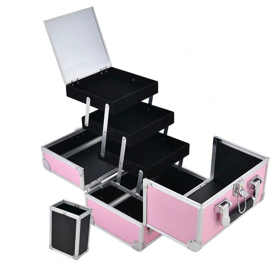 Caja cosmética de aleación de aluminio portátil con patrón de diamante ABS de gran capacidad y sensación avanzada con espejo Caja de almacenamiento transfronteriza y caja de maquillaje