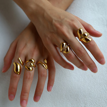 钛钢戒指18K金不掉色女轻奢高级感欧美不锈钢熔岩开口戒指手饰品