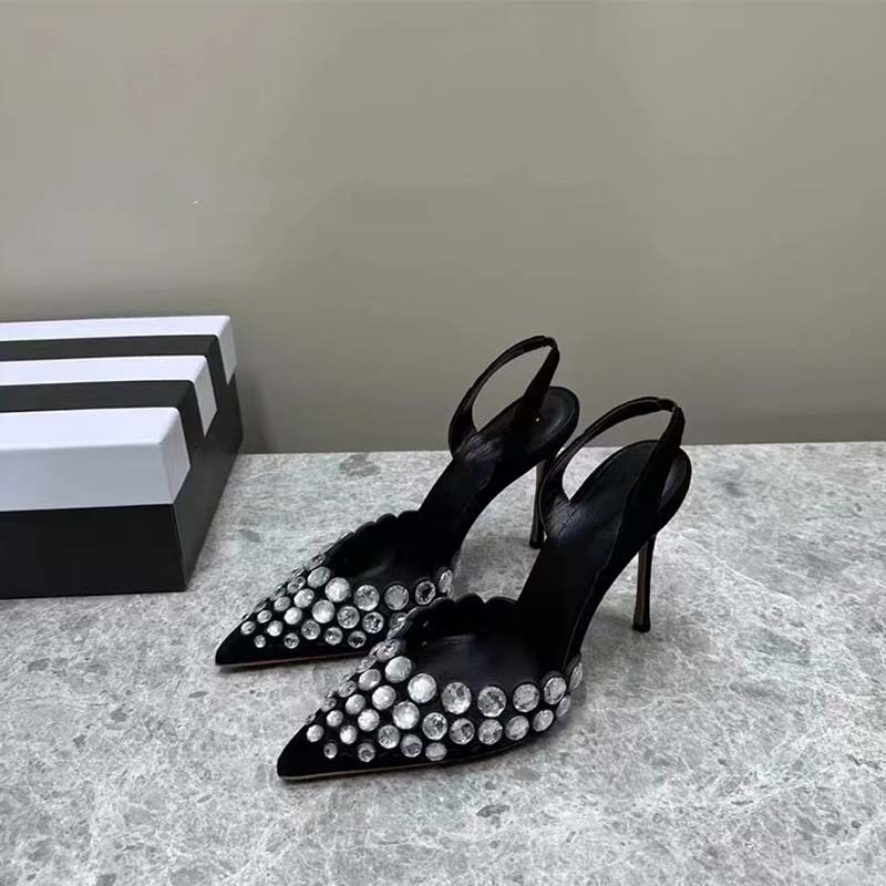 New super perfect rhinester shallow thin heel pointed shoes women's Roman hollow high heels women's sandals_voghion.com