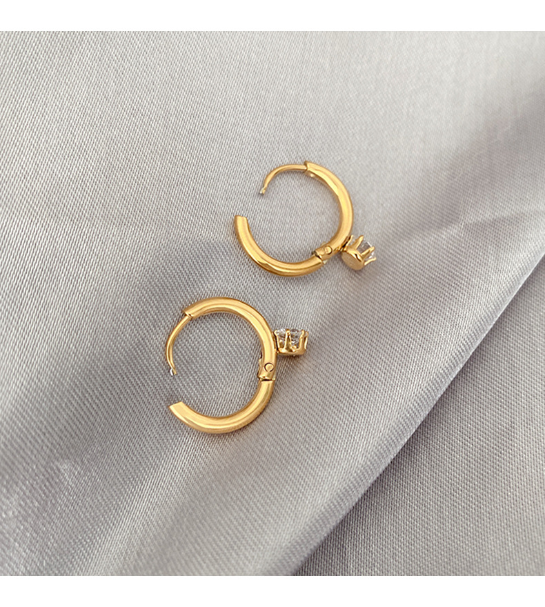 Earrings Classification 1 Pair Quantity 1 Pair Simple Style Round Titanium Steel Inlay Zircon Earrings