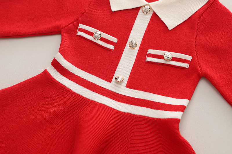 Pull à col inversé pour enfants, robe tricotée à la mode, style occidental, coupe cintrée, grande fille_voghion.com