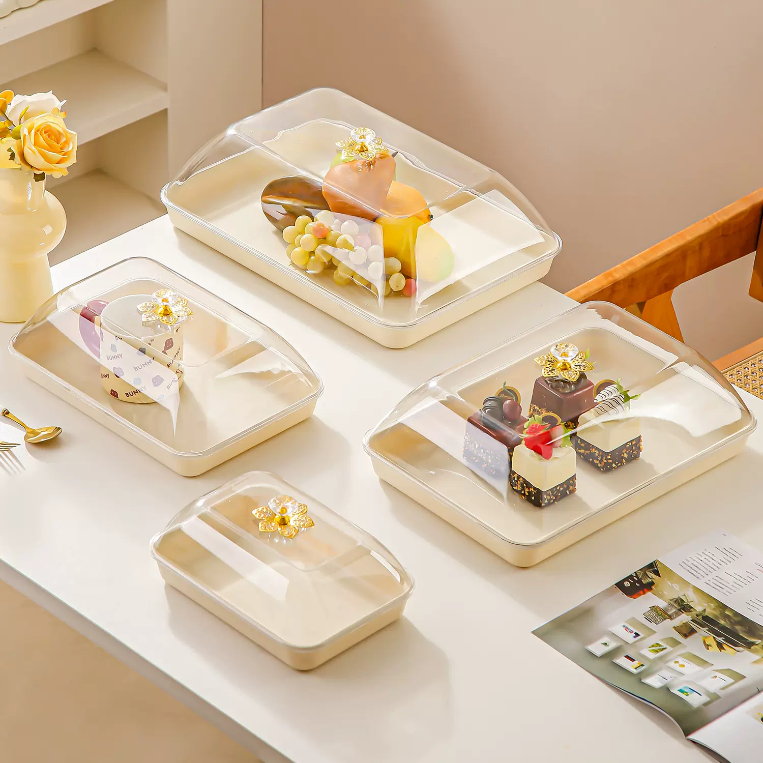 蛋糕甜品展示盘带盖子超市试吃托盘带保鲜盖摆摊凉菜托盘带防尘盖