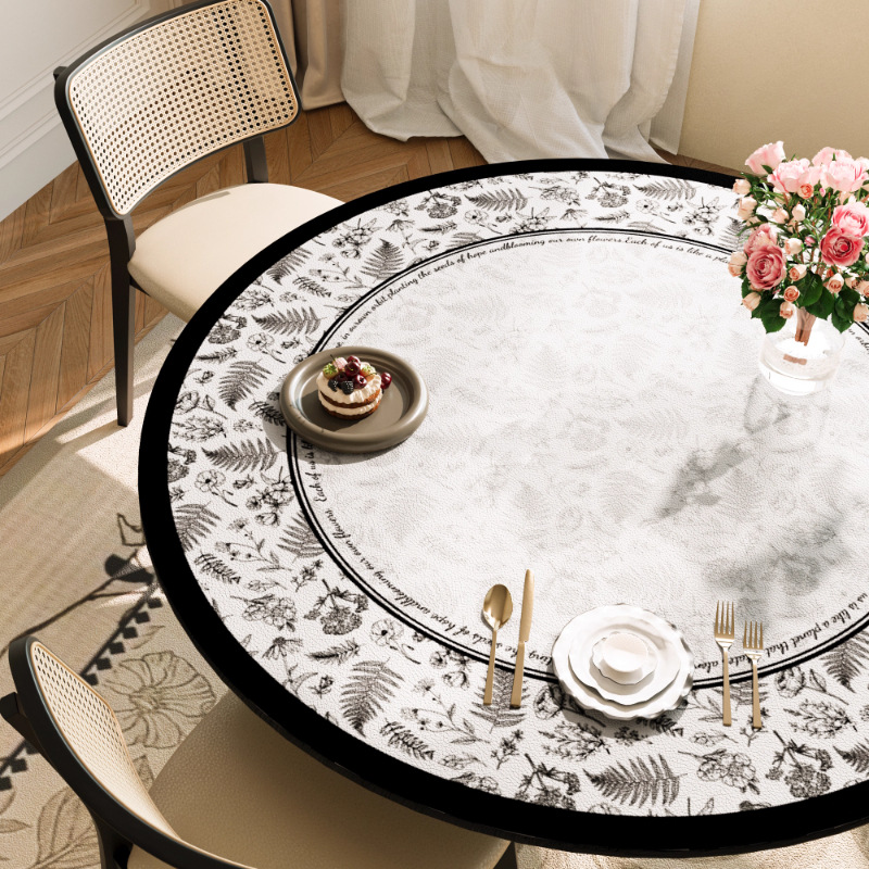 2025 nuevo estilo chino mesa redonda impermeable a prueba de agua a prueba de aceite sin lavado almohadilla de mesa redonda de cuero almohadilla de protección de mesa redonda