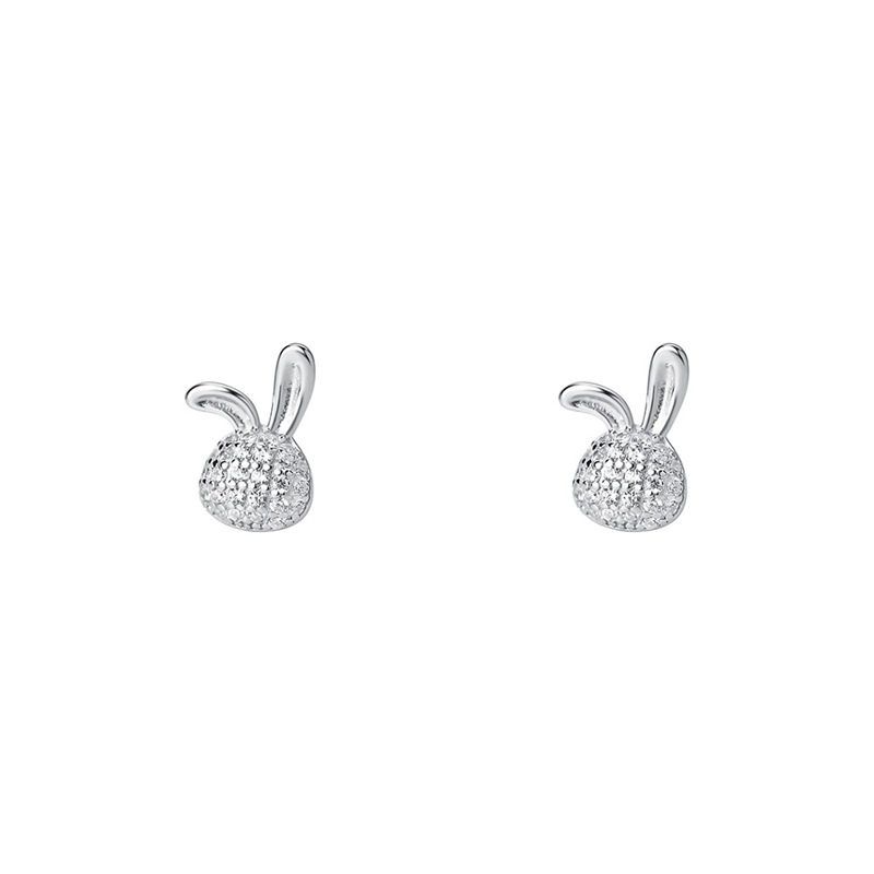999 silver micro inlaid zircon rabbit earrings with cute and fresh temperament, featuring a niche girlish feel_voghion.com