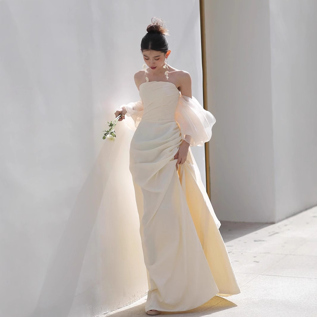 Foreign Trade Sexy Empress-Style Light Wedding Dress Morning Robe 2026 New Model Toast Dress Bride's Banquet Ball Gown Evening Dress Engagement