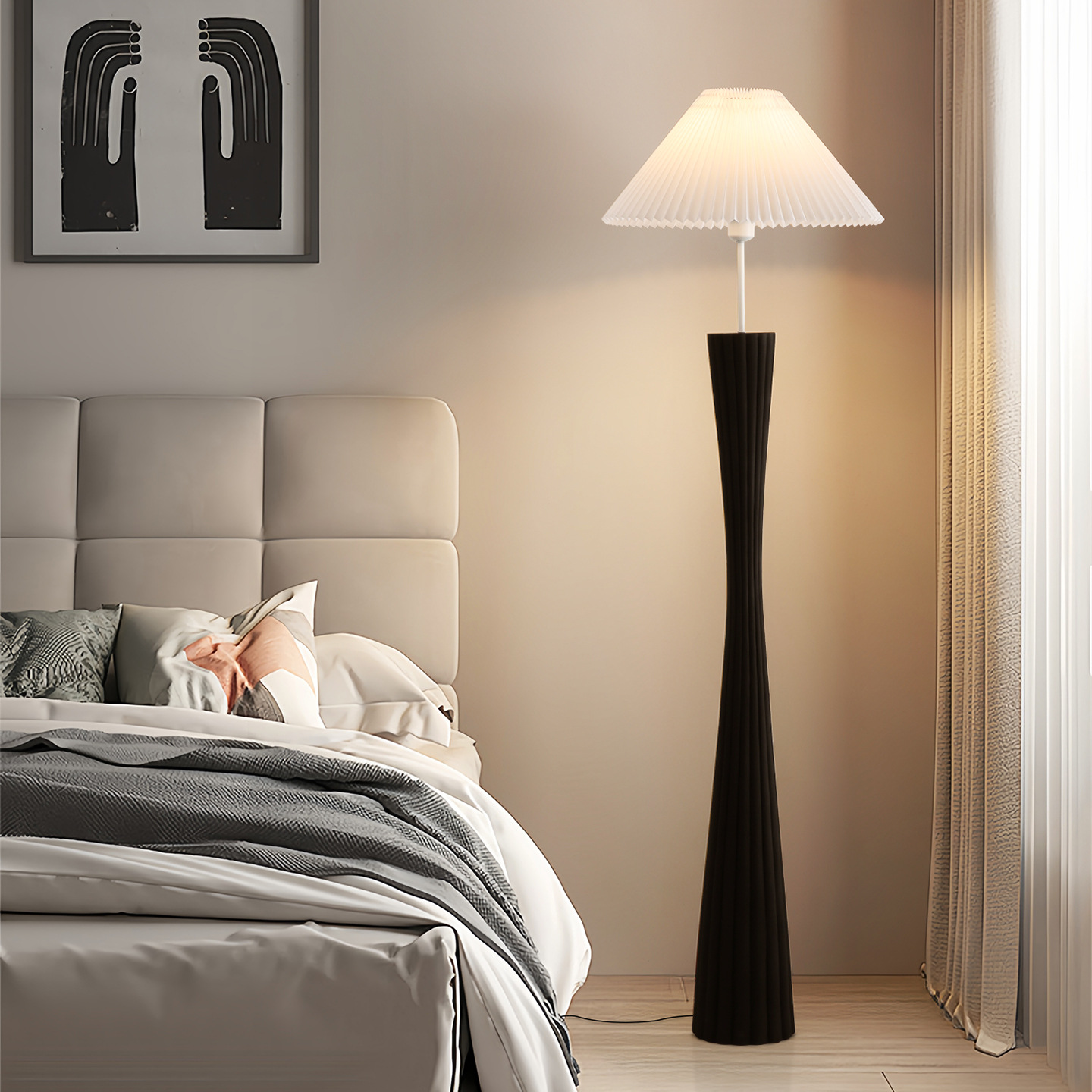 Luz de piso estética de la dinastía Song pequeña lámpara de piso de cintura sofá sala de estar atmósfera lámpara de cama vertical lámpara Zhongshan 522L
