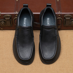春秋款男士休閒皮鞋男真皮軟底一腳蹬上班鞋厚底商務中年爸爸皮鞋