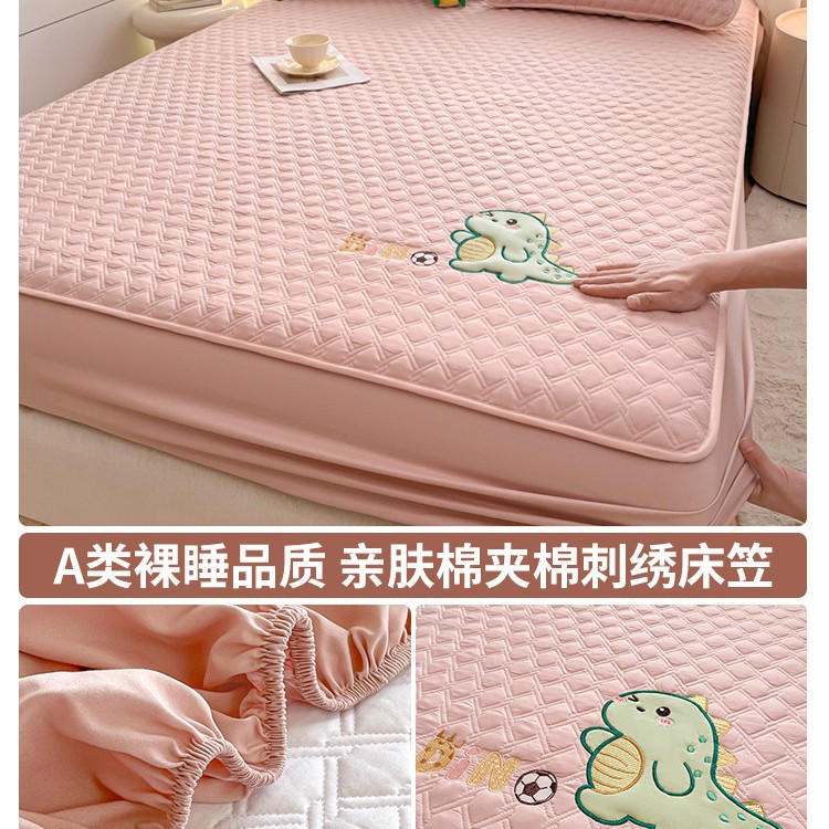 Sombrilla de cama bordada acolchada acolchada de algodón de una sola pieza cubierta protectora de colchón de algodón puro grueso 2025 nuevo juego de tres piezas de funda de cama