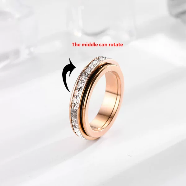 Japanese and Korean Style Simple New Square Diamond Rotating Gypsophila Titanium Steel Ring Women's Ins Internet Celebrity Same Style Couple's Ring