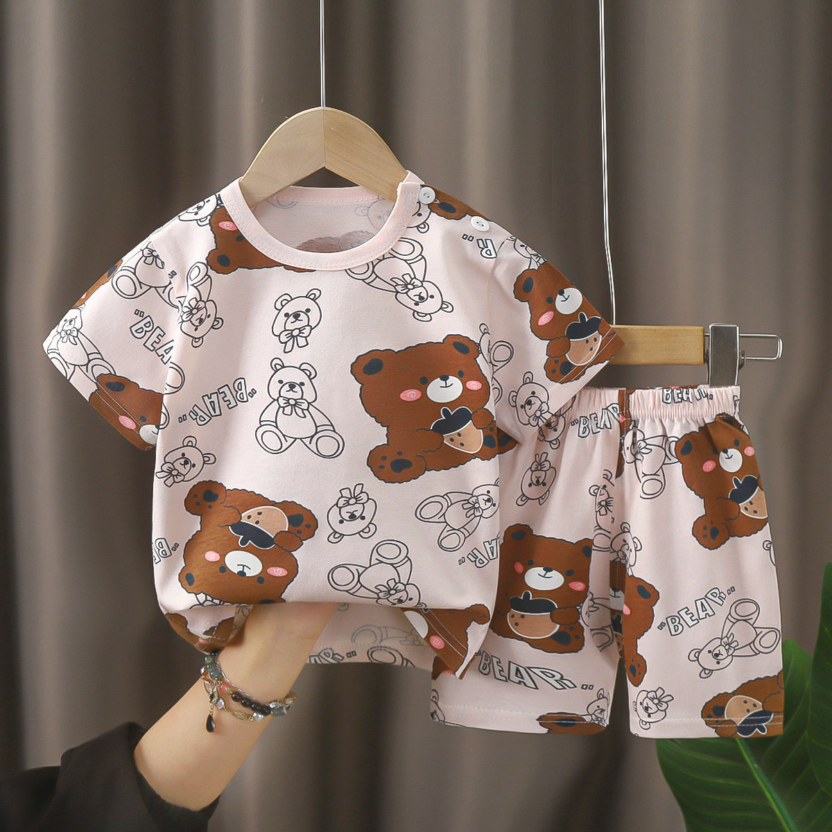 Children's Short-Sleeved Shorts Suit, Small and Medium-Sized Kidsren's Summer Pure Cotton Intimates, Baby Shoulder Button Tops, Boys and Girls T-Shirts Wholesale