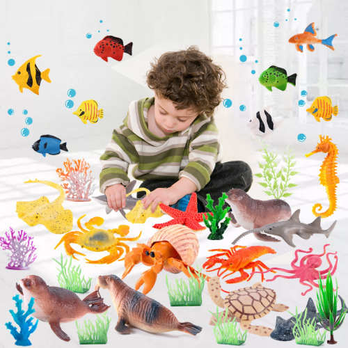 Kids' Shark Ocean World Animal Sea Creature Fish Models: Soft Rubber Sea Turtle, Octopus, and Great White Shark Toys