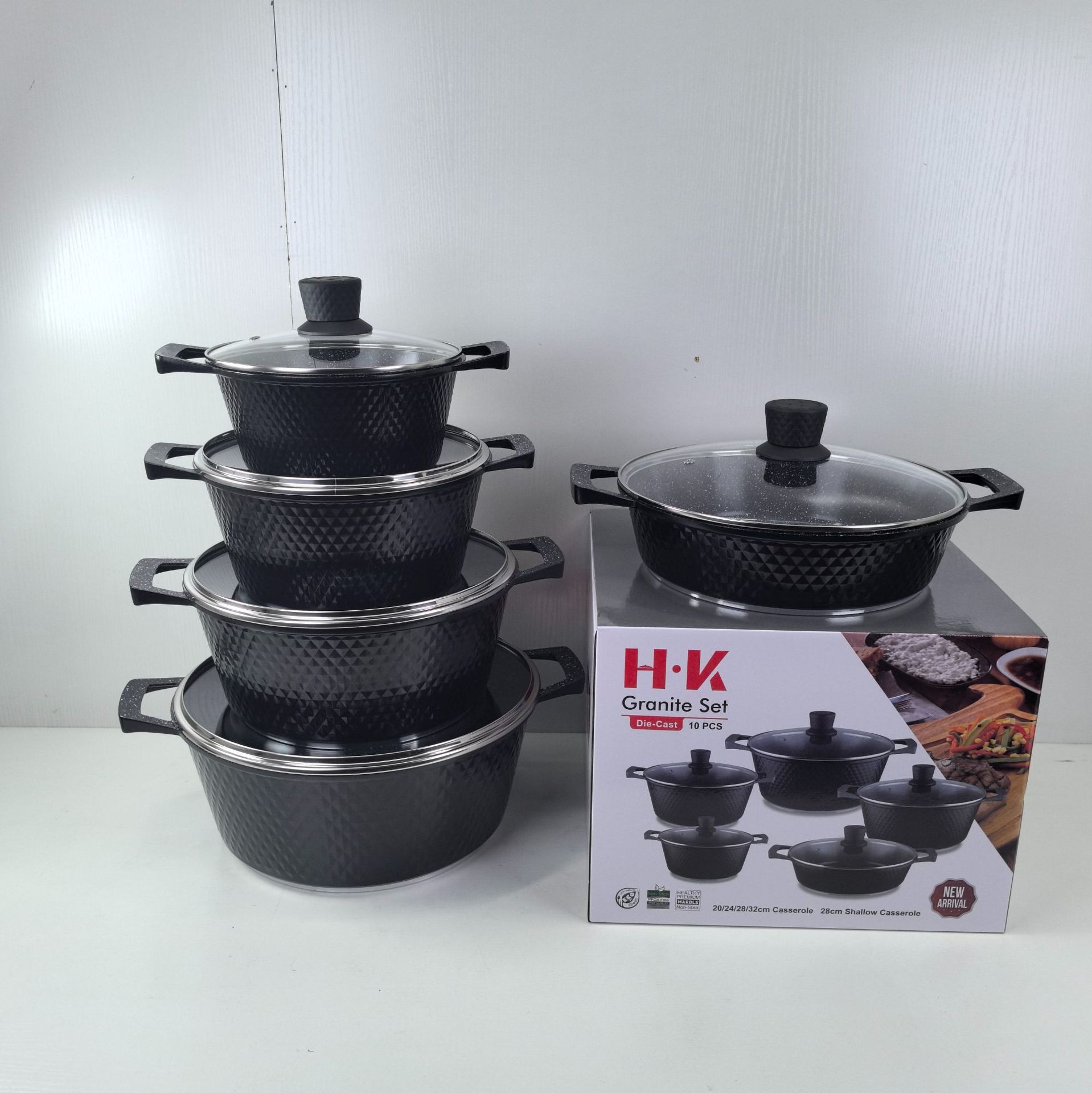 Small Diamond 10-Piece Marble Non-Stick Pan Set Aluminum Medical Rice Stone Soup Pot Set Pot Die-Cast Pot