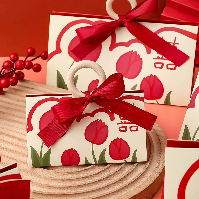 Handheld gift box, European–Chinese style, champagne red, sizes S/M/L
