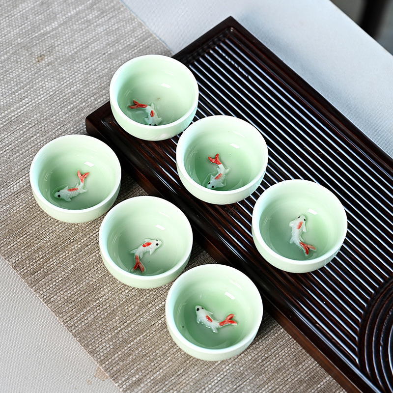 陶瓷品茗小茶杯耐热家用功夫茶具套装主人杯子加厚6只装清仓批发