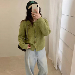 韩系温柔风针织开衫外套女彩色扣2025新款初秋设计感宽松显瘦上衣