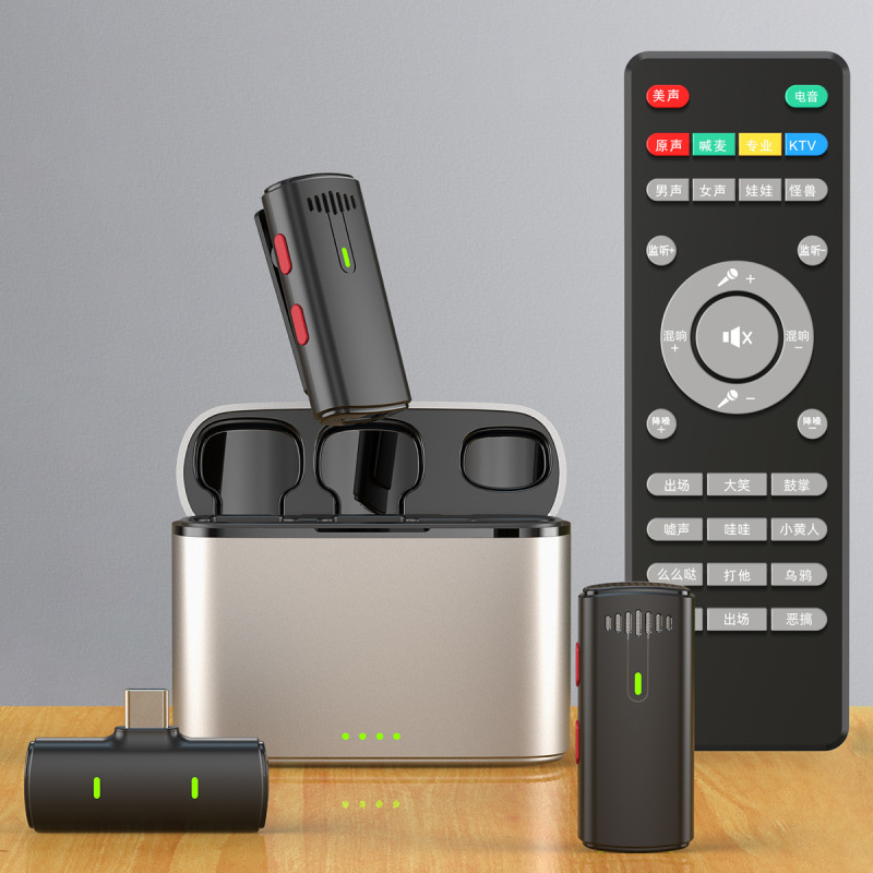 新型屋外ライブ配信用ノイズキャンセリング録音用ラベリアマイク、ユニバーサル1対2マイク、Bluetooth伴奏マイク、携帯電話用|undefined