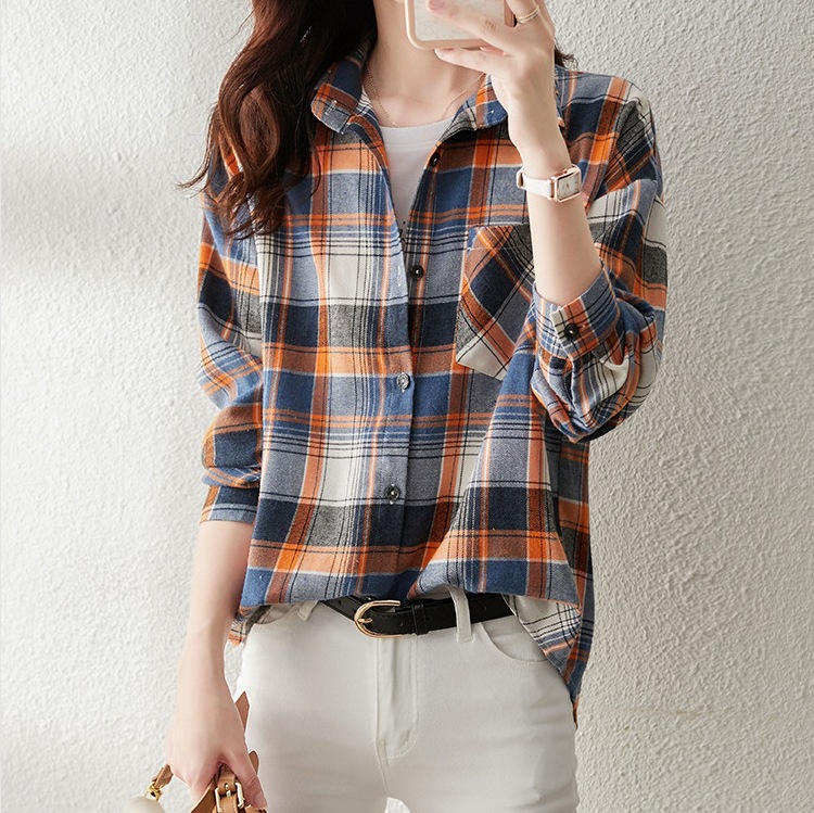 韩版格子长袖衬衫女春秋季2025秋装新款时尚洋气小衫减龄女士上衣