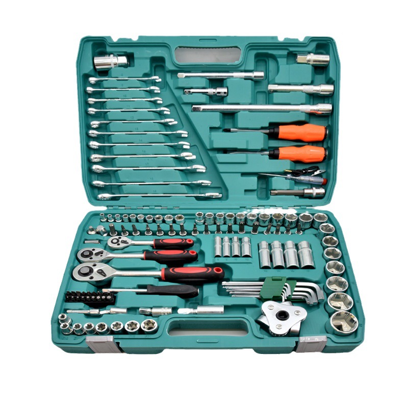 Juego de herramientas de manguito de empalme de doble propósito con llave de trinquete rápida galvanizada de 121 piezas para reparación de automóviles