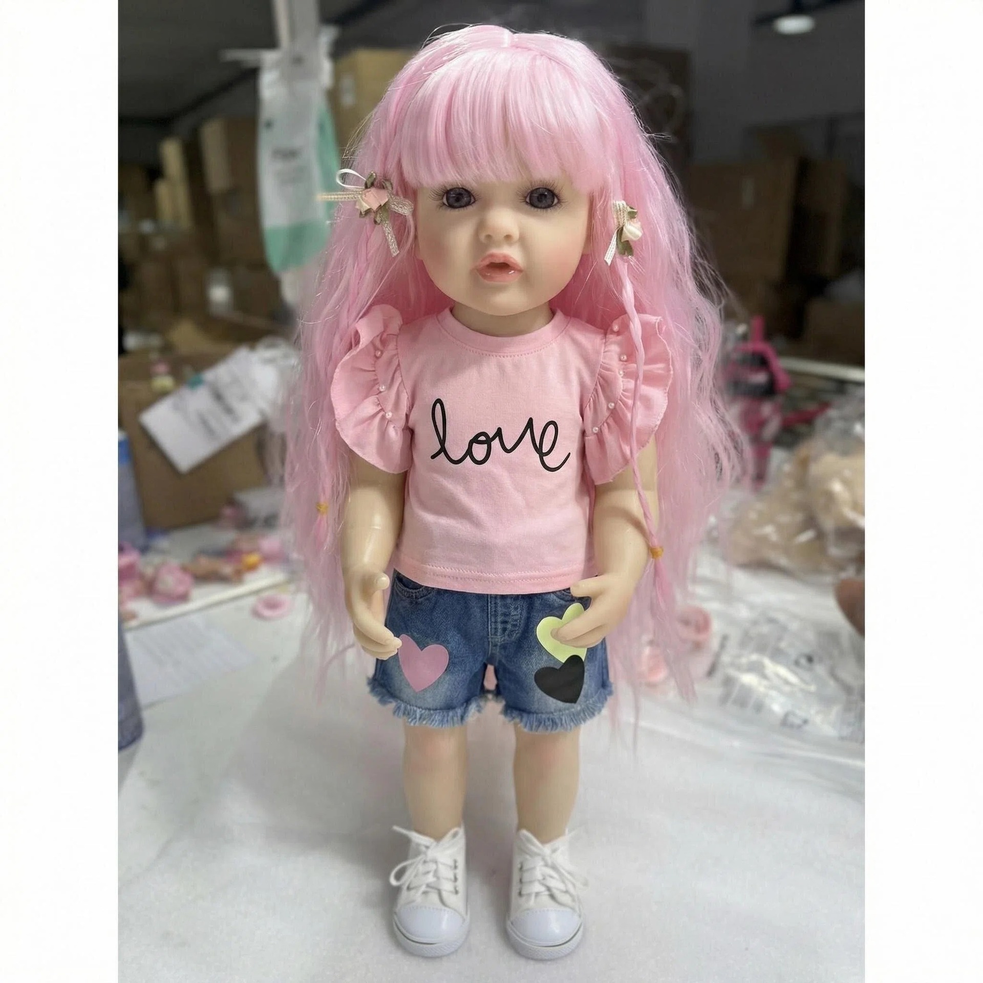 NPK22inch amor pantalones cortos de vaqueros Betty simulación muñeca renacida para acompañar a los niños regalos de vacaciones preferidos