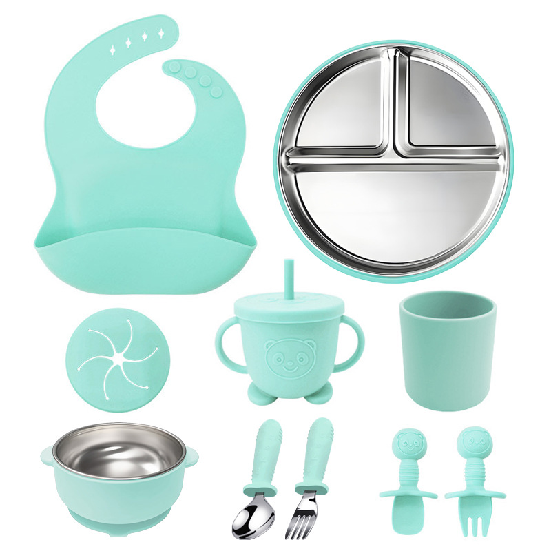 Juego de diez piezas de vajilla para niños de Amazon Juego de platos de comedor de acero inoxidable 304