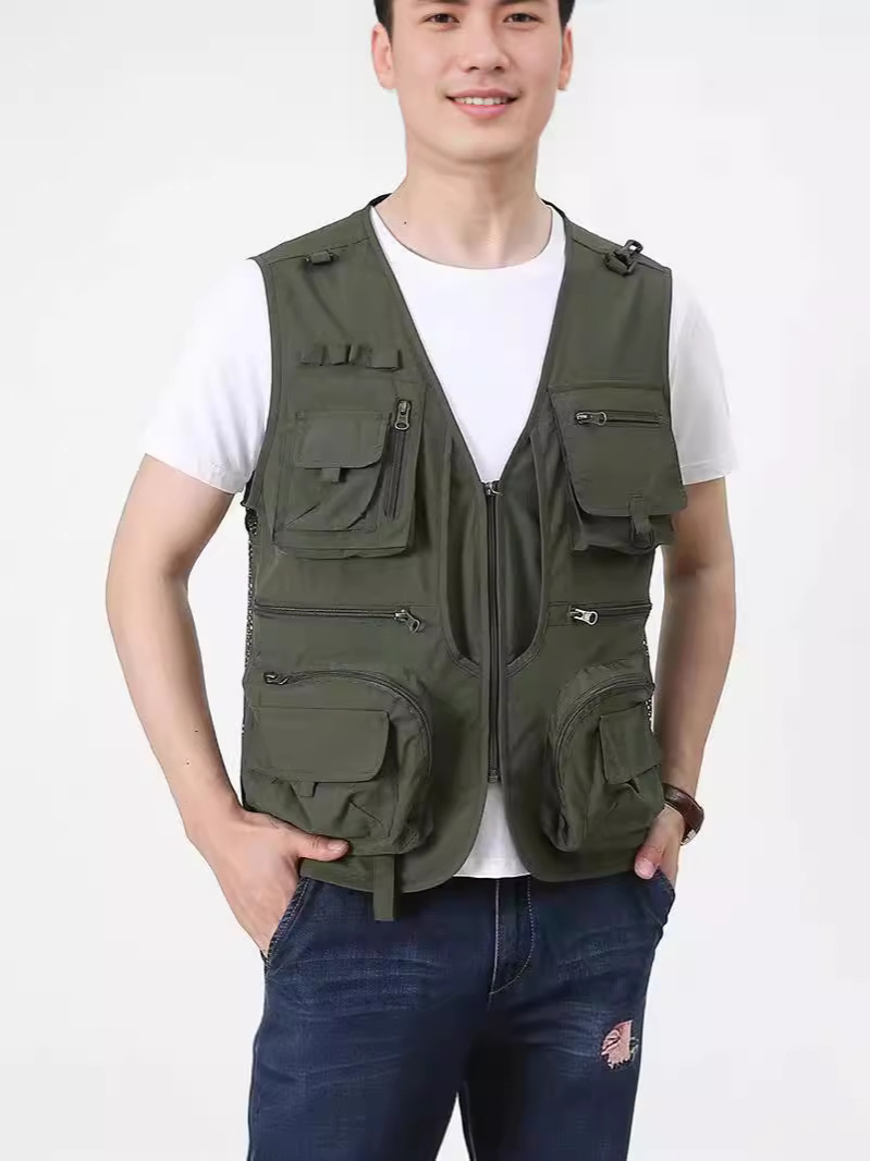 Trajes de trabajo de bolsillo de malla chaleco de pesca al aire libre hombre director de fotografía chaleco de trabajo se puede imprimir LOGO