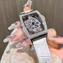Orologio Wolesale Poker Goddess Nuovo Modello, Quadrante Rotante Trasparente Cavo con Finitura a Barile, Elegante Orologio da Donna con Pietre di Pietra_voghion.com