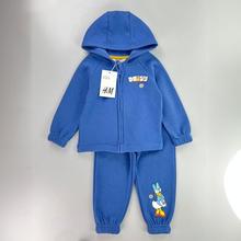 外贸新款2024春款男女童彩色卡通儿童全棉毛圈拉链开衫套装