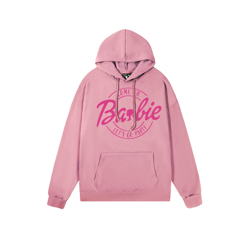 Cross-border new come on Barbie European and American leisure pink letter printed hooded sweater American best selling Cross-border new come on Barbie European and American leisure pink letter printed hooded sweater American best selling