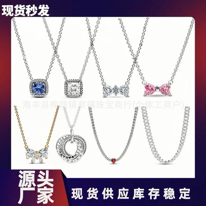 New Panjia European and American classic blue gem pendant clavicle chain bow necklace cross-border explosions jewelry wholesale New Panjia European and American classic blue gem pendant clavicle chain bow necklace cross-border explosions jewelry wholesale