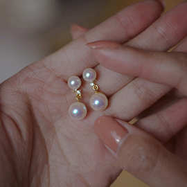 星宿 一款两戴实拍诸暨强光6A淡水珍珠显脸瘦耳环气质设计感耳钉