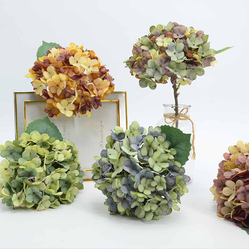European Oil Painting Hydrangea Single Branch Simulation Fake Flower Retro Floriculture Flower Arrangement Autumn Hydrangea Wedding Scene Table Flower Arrangement