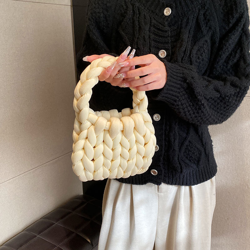 Súper gruesa de lana de Islandia bolso de las mujeres tejidas a mano bolsa de cubo coreano hecho en casa estilo coreano mano llevar bolsa de mensajero para la novia