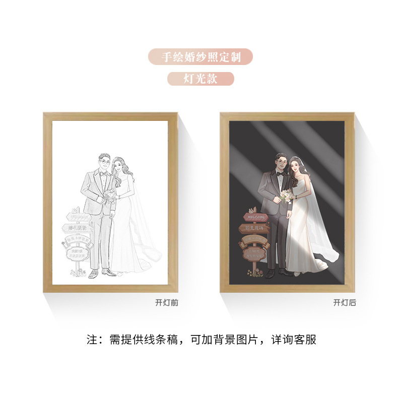 Tres colores TikTok popular pintura ligera de dibujos animados dormitorio noche pintura luminosa marco de fotos de madera maciza creativo bricolaje fabricante