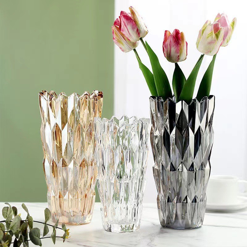 Bohemia del norte, vasijas de vidrio esmaltado, vasos de flores transparentes, decorativos para el hogar, decoración suave.