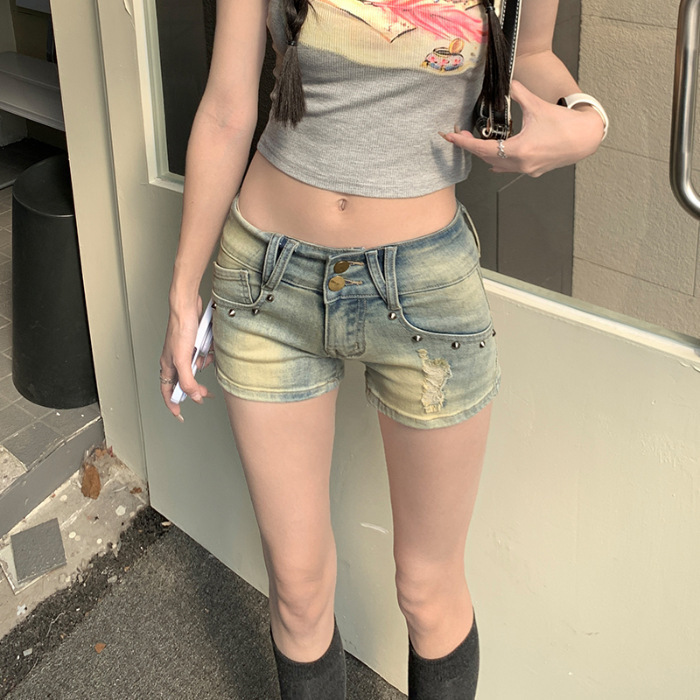American Retro Denim Ultra-Short Shorts for Women, Summer Thin Low-Waist Hot Girl Style, Slim Fit Versatile Flattering Straight Hot Pants Trendy