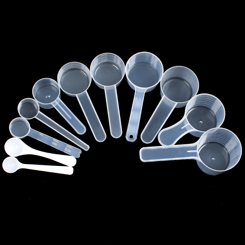 Cucharas medidoras de plástico de 2ml, 4ml, 8ml, 10ml, 20ml, 30ml, 40ml, 50ml, 60ml, 70ml y 100ml