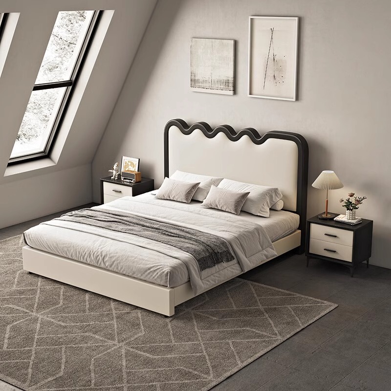 French Cream Wind Ripple Bed Master Bedroom Queen Bed 2024 New Modern Simple 1.8 m 2 m Double Bed Wholesale