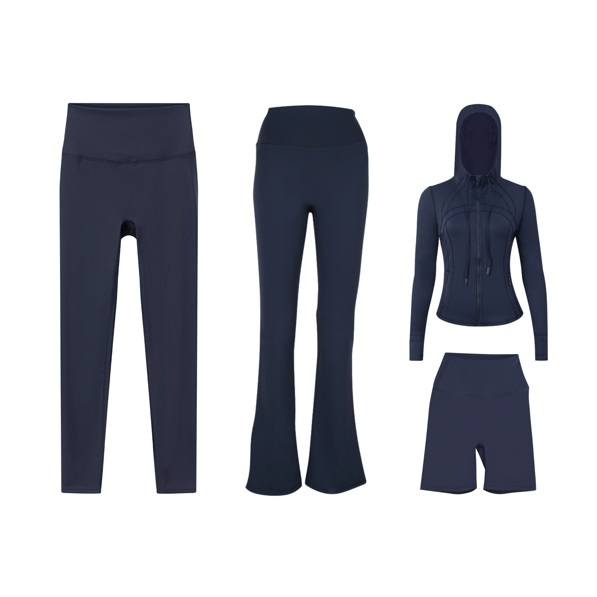 Dames sport set 4-delig met capuchonjas flared en capri broek_voghion.com
