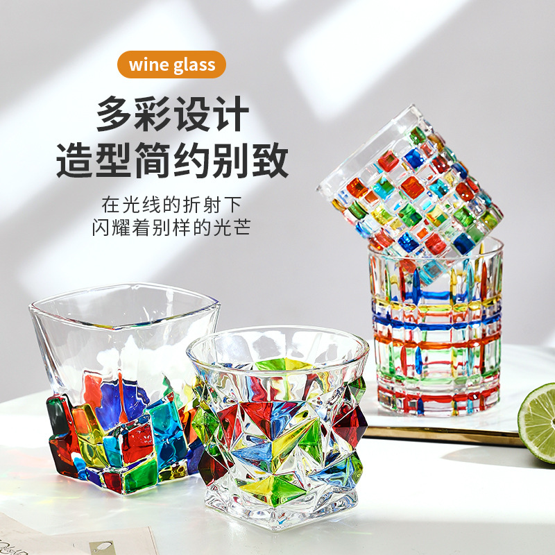 Italian designer rainbow-colored thick water cup same as Instagram hand-painted colorful crystal glass cup