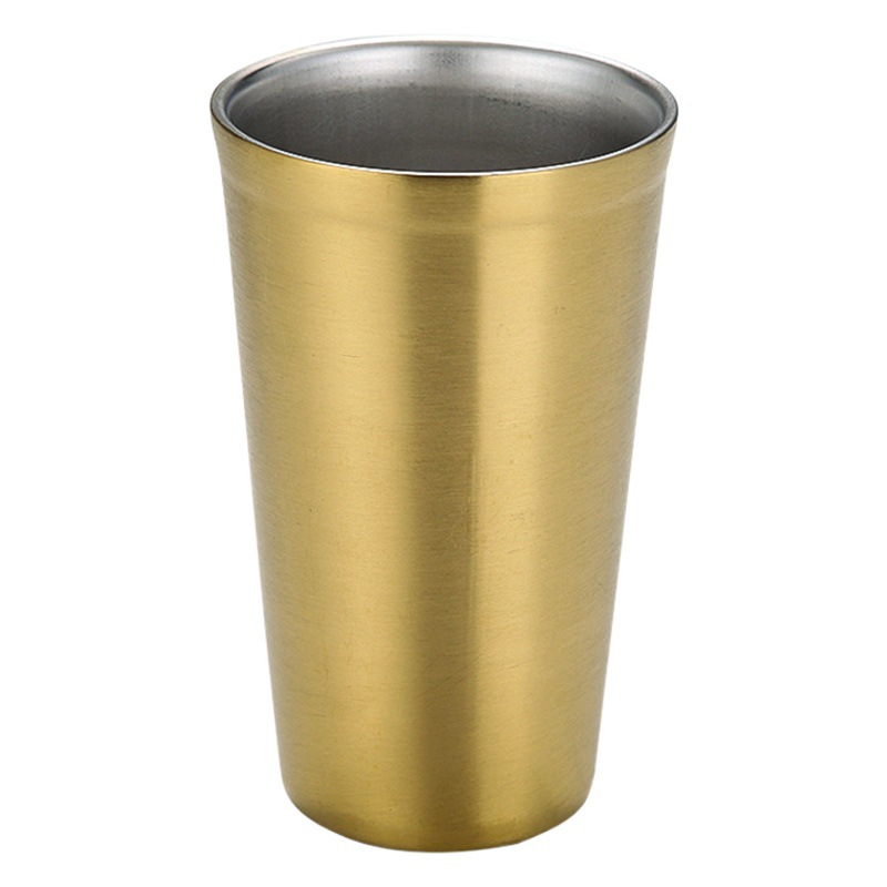 Wholesale 304 Korean Beer Cup Barbecue Restaurant Tea Beverage Milk Cup Double Layer Cup Drop-resistant Golden Cup