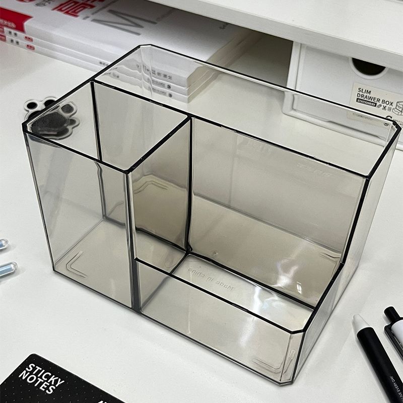 Transparent pen holder, desktop stationery organizer, stylish and multifunctional, suitable for students and office use, also functions as a memo pad organizer