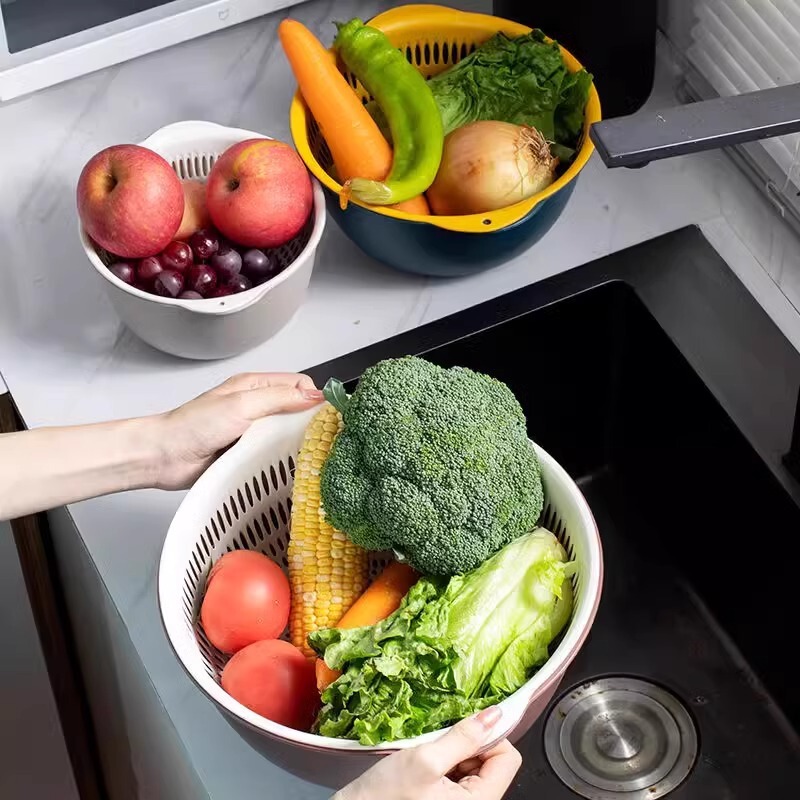 二層排水バスケット、家庭用プラスチック野菜洗いバスケット、中空果物洗いバスケット、多機能フルーツプレート、キッチン野菜洗い桶工場|undefined