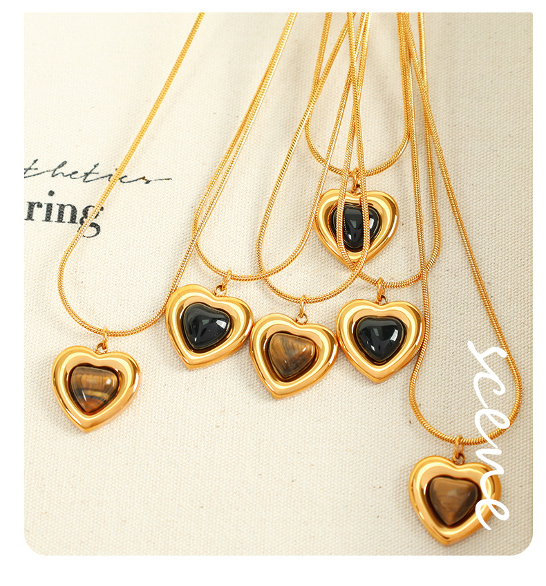 9g Weight Natural Stone, Glass Inlay Material Earrings, Necklace Classification Holiday, Daily Occasion 304 Stainless Steel Material Heart Shape Pattern Women's Gender Inlay Design Simple Style Style Wholesale Jewelry Simple Style Heart Shape 304 Stainless Steel Natural Stone Glass Inlay Earrings Necklace 4